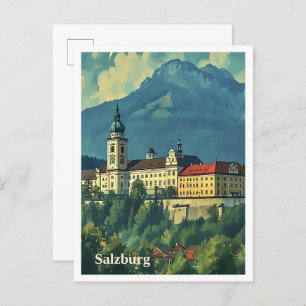 Salzburg Austria Artistic Travel Illustration Postcard