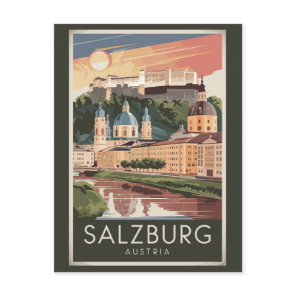 Salzburg Austria Illustration Travel Art Vintage Postcard