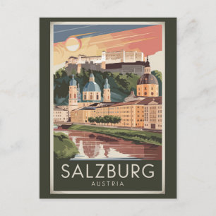 Salzburg Austria Illustration Travel Art Vintage Postcard