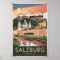 Salzburg Austria Illustration Travel Art Vintage