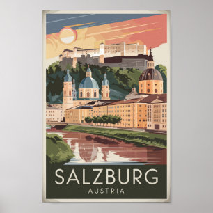 Salzburg Austria Illustration Travel Art Vintage Poster