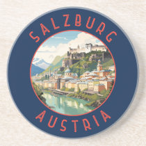 Salzburg Austria Retro Distressed Circle Coaster