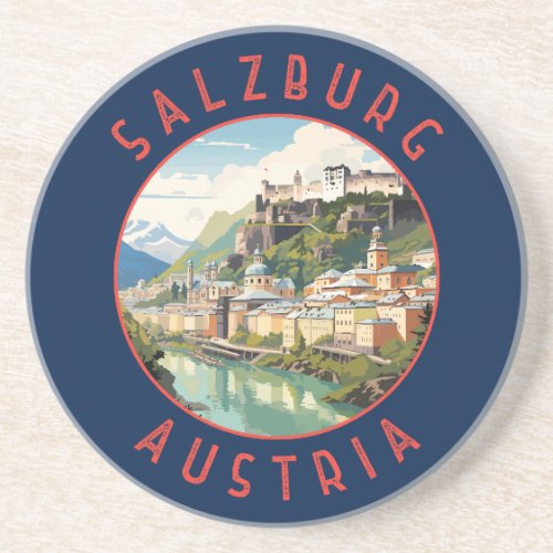 Salzburg Austria Retro Distressed Circle Coaster