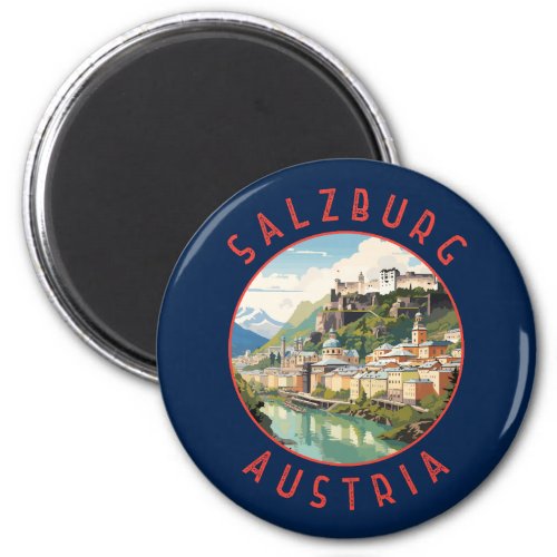Salzburg Austria Retro Distressed Circle Magnet