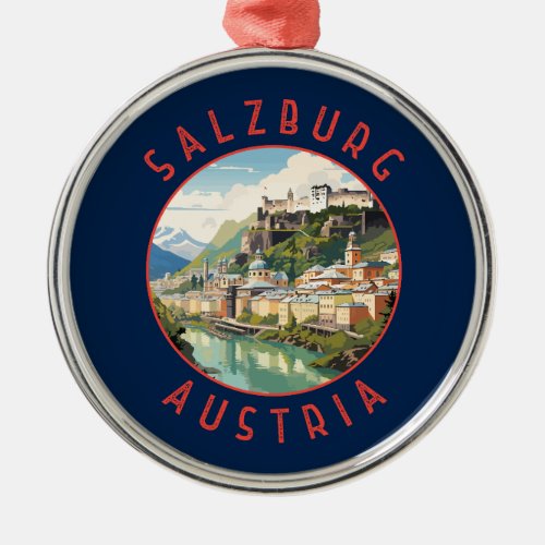 Salzburg Austria Retro Distressed Circle Metal Ornament