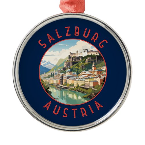 Salzburg Austria Retro Distressed Circle Metal Ornament