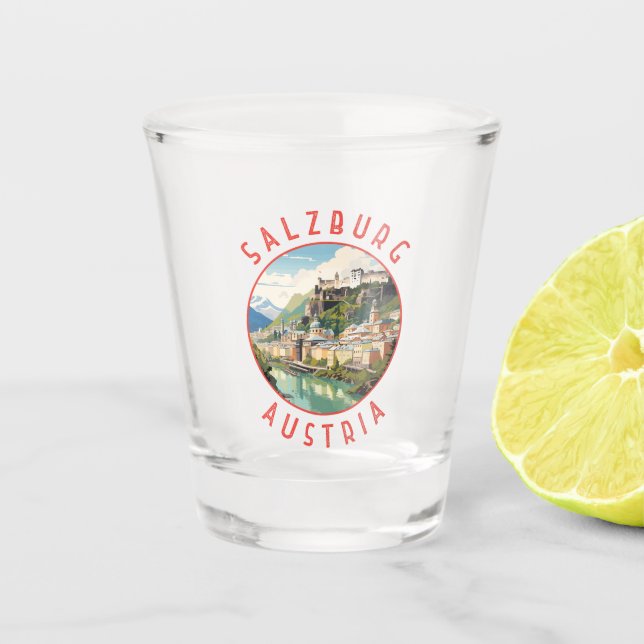 Salzburg Austria Retro Distressed Circle Shot Glass (Front)