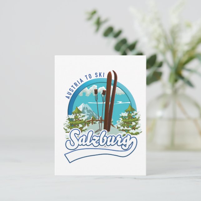 Salzburg austria to ski logo. postcard (Standing Front)