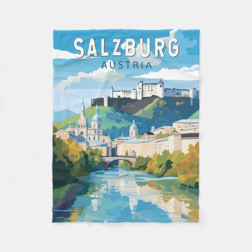 Salzburg Austria Travel Art Vintage Fleece Blanket