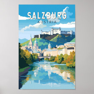 Salzburg Austria Travel Art Vintage Poster