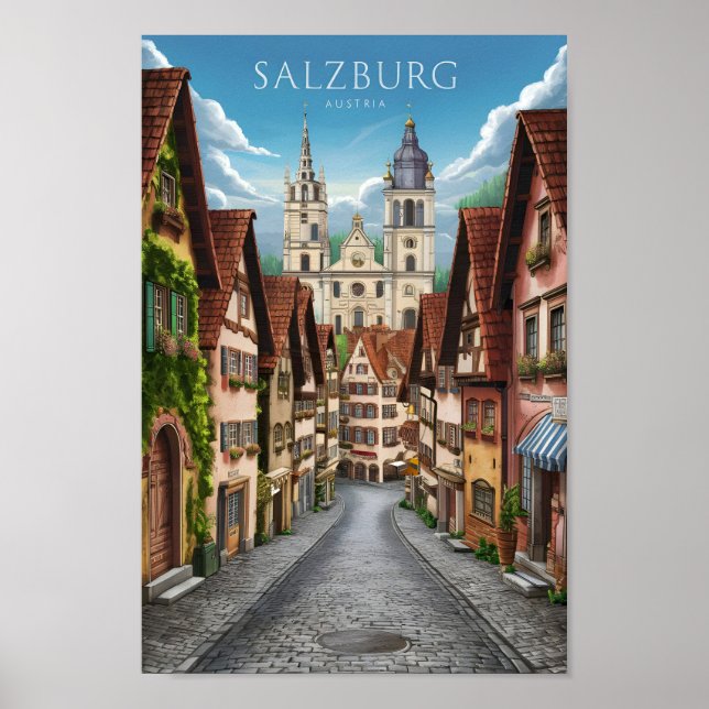 Salzburg Austria Vintage Art Famous Travel Place Poster (Front)