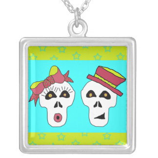 Sam and Sally Skull Necklace! Silver Plated Necklace