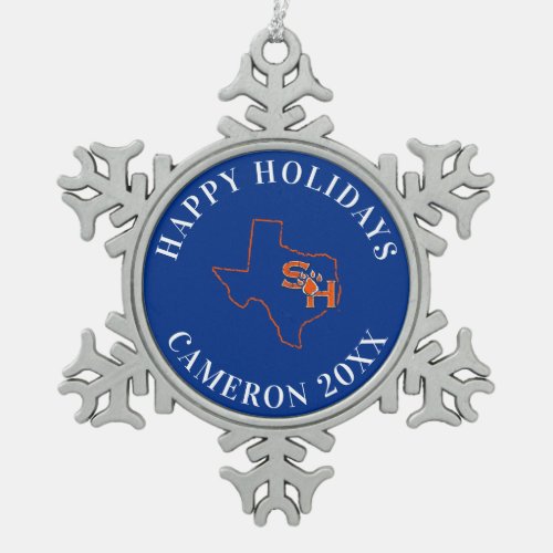 Sam Houston State State Love Snowflake Pewter Christmas Ornament