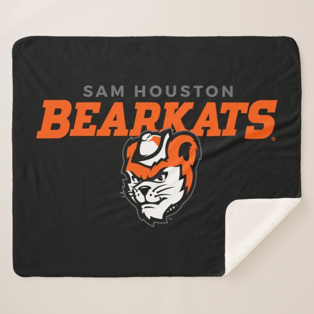 Sam Houston State University Bearkats Mascot Head Sherpa Blanket (Front (Horizontal))