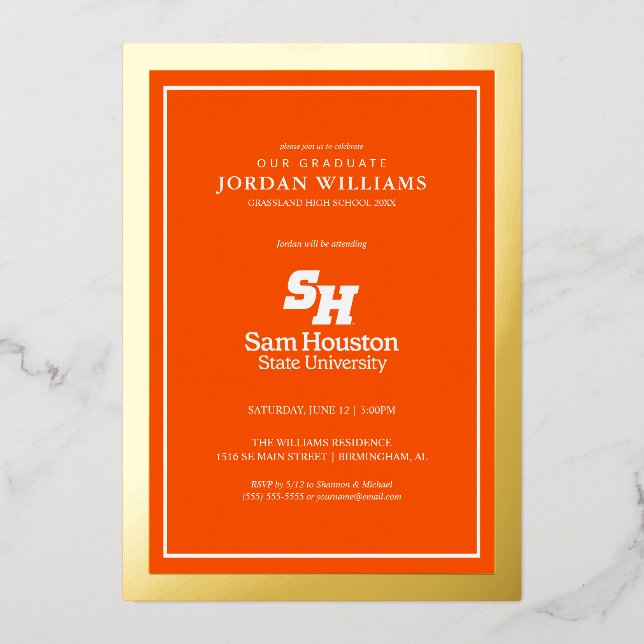 Sam Houston State University Graduation Design 13 Foil Invitation (Front)