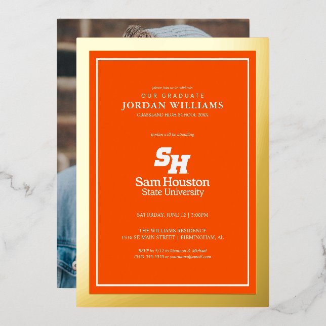 Sam Houston State University Graduation Design 13 Foil Invitation (Front/Back)