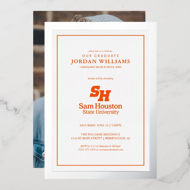 Sam Houston State University Graduation Design Foil Invitation (Front/Back)