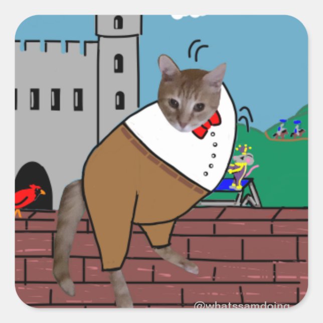 Sam Le Cat Humpty Dumpty Square Sticker (Front)