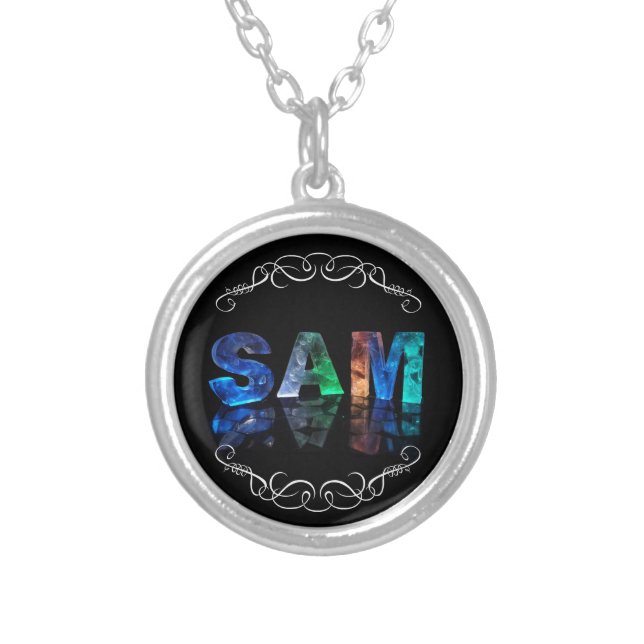 Sam  - The Name Sam in 3D Lights (Photograph) Silver Plated Necklace (Front)