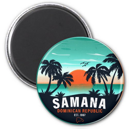 Saman Beach Dominican Retro Sunset Souvenir 60s Magnet