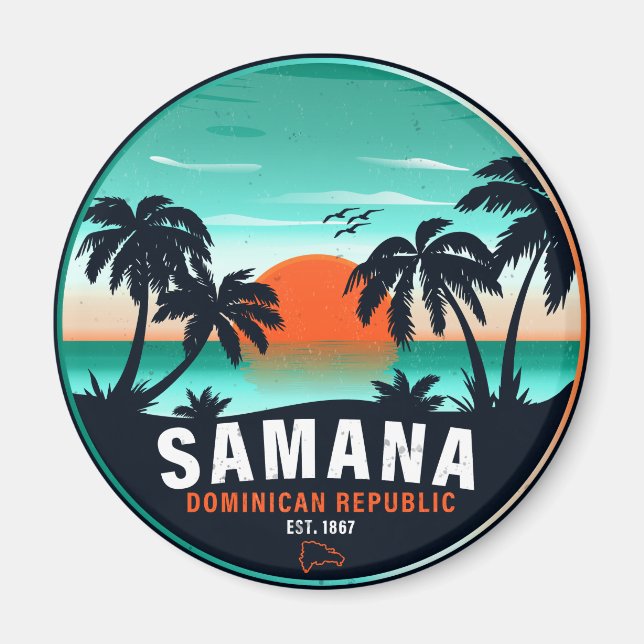 Samaná Beach Dominican Retro Sunset Souvenir 60s Magnet (Front)