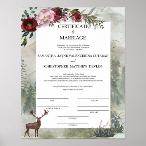 Samantha  and Chris  Certificate of Marriage Poste Poster