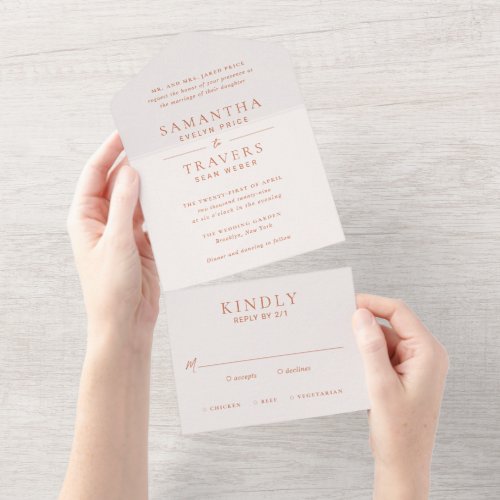 Samantha Burnt Orange Traditional Elegant Wedding All In One Invitation