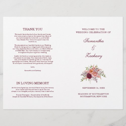 Samantha Elegant Burgundy Folded Wedding Program