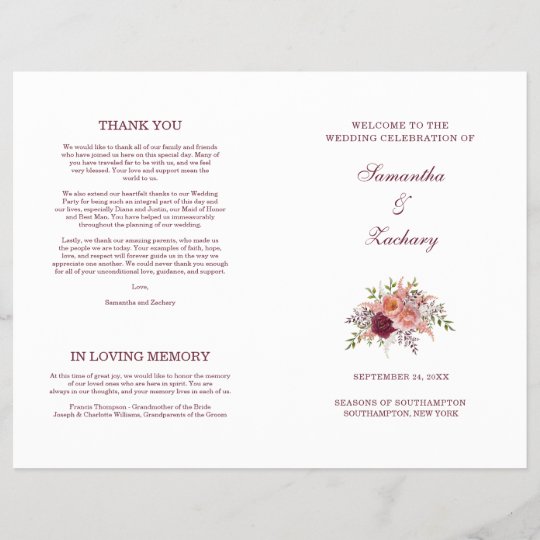 Samantha Elegant Burgundy Folded Wedding Program 