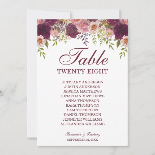 Samantha Elegant Wedding Table Seating Chart Card