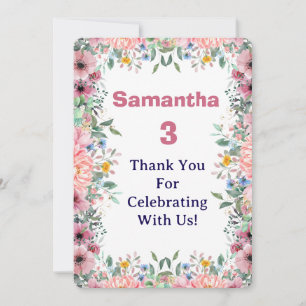 Samantha Floral Thank You Card, 3rd Birthday  Card