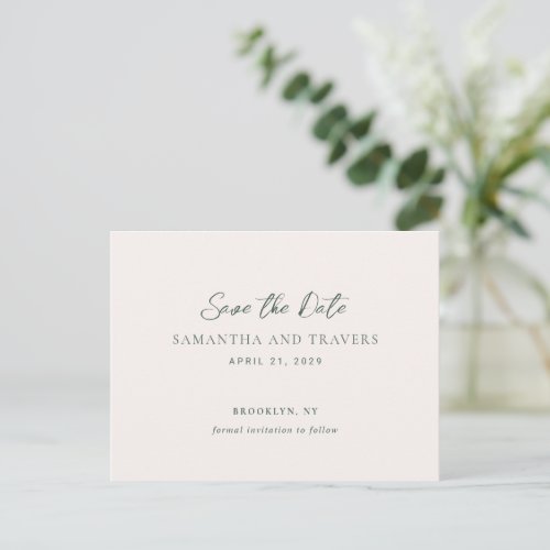 Samantha Forest Green Traditional Elegant Wedding Announcement Postcard