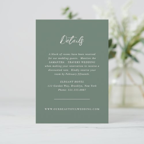 Samantha Forest Green Traditional Elegant Wedding Enclosure Card