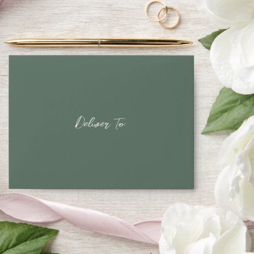 Samantha Forest Green Traditional Elegant Wedding Envelope