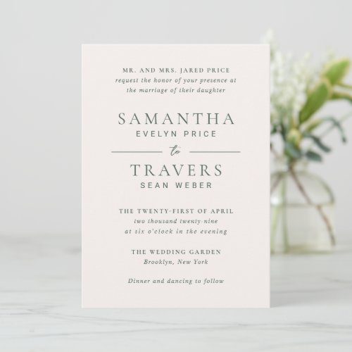 Samantha Forest Green Traditional Elegant Wedding Invitation