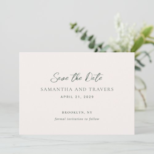 Samantha Forest Green Traditional Elegant Wedding Save The Date