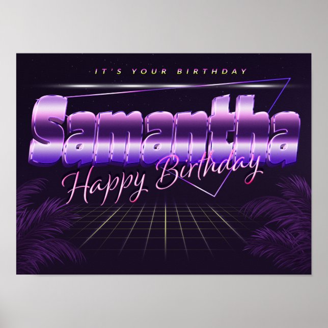 Samantha Name Vorname lila retro Poster Geburtstag (Front)