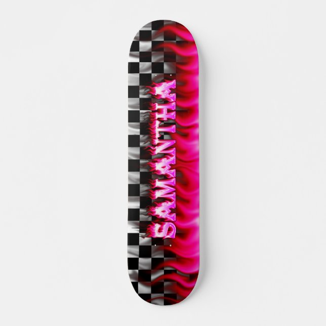 Samantha skateboard pink fire and flames design deck (Front)