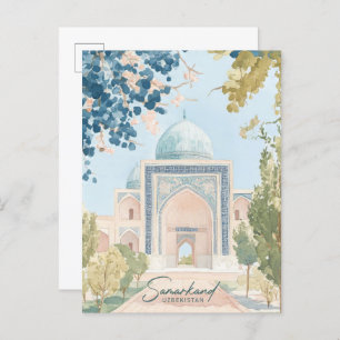 Samarkand Uzbekistan Gouache Illustration Travel Postcard