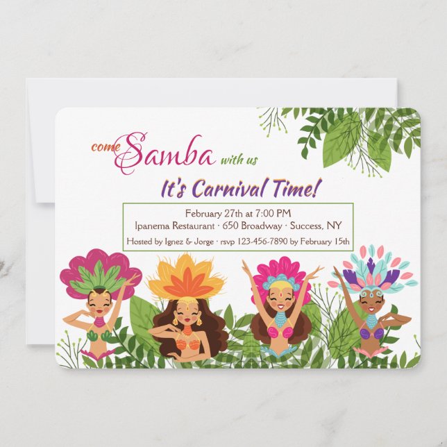 Samba Dancers Carnival Invitation (Front)