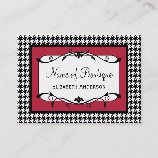Samba Red and Black Houndstooth Fall Fashion Business Card (Front)