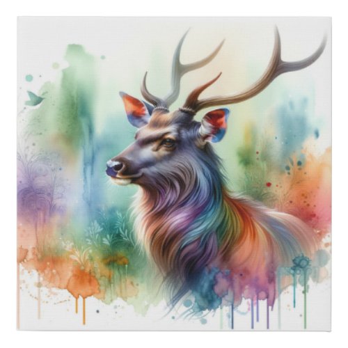 Sambar Deer AREF1614 _ Watercolor Faux Canvas Print