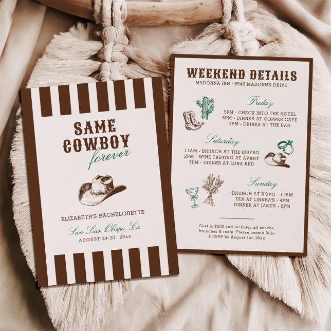 Same Cowboy Forever Bachelorette Weekend Invitation (Creator Uploaded)