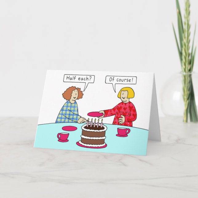 Same Date Joint Mutual Birthday Ladies and Cake Card (Front)