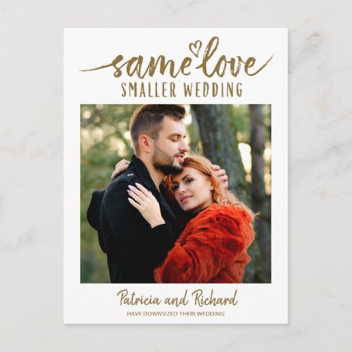 Same Love Cute Heart Downsize Wedding 3 Photo Post Postcard