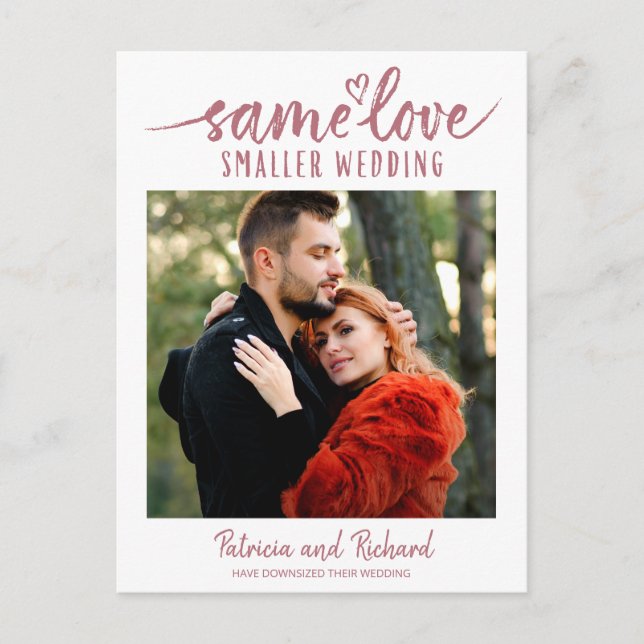Same Love Cute Heart Downsize Wedding 3 Photo Postcard (Front)