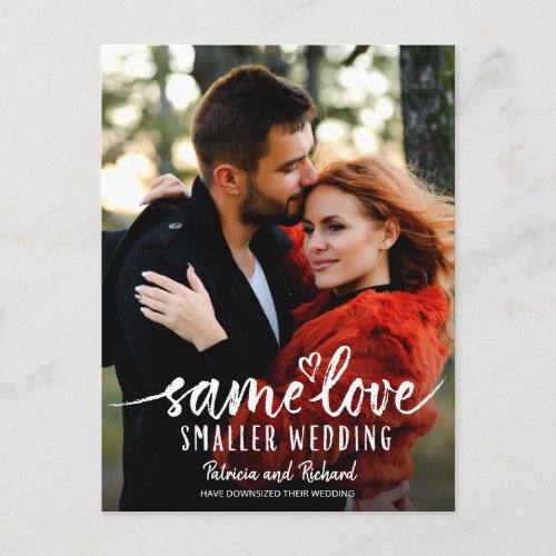 Same Love Cute Heart Downsize Wedding Photo  Postcard