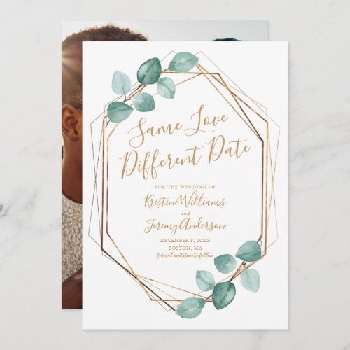 Same Love Different Date Eucalyptus Gold Photo Save The Date