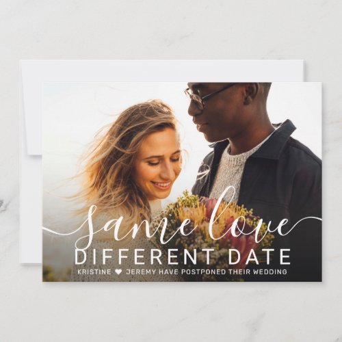 Same Love Different Date Photo Postponed Wedding Announcement