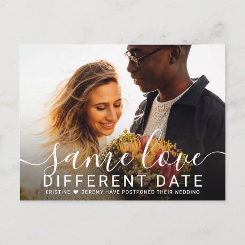 Same Love Different Date Photo Postponed Wedding Announcement Postcard